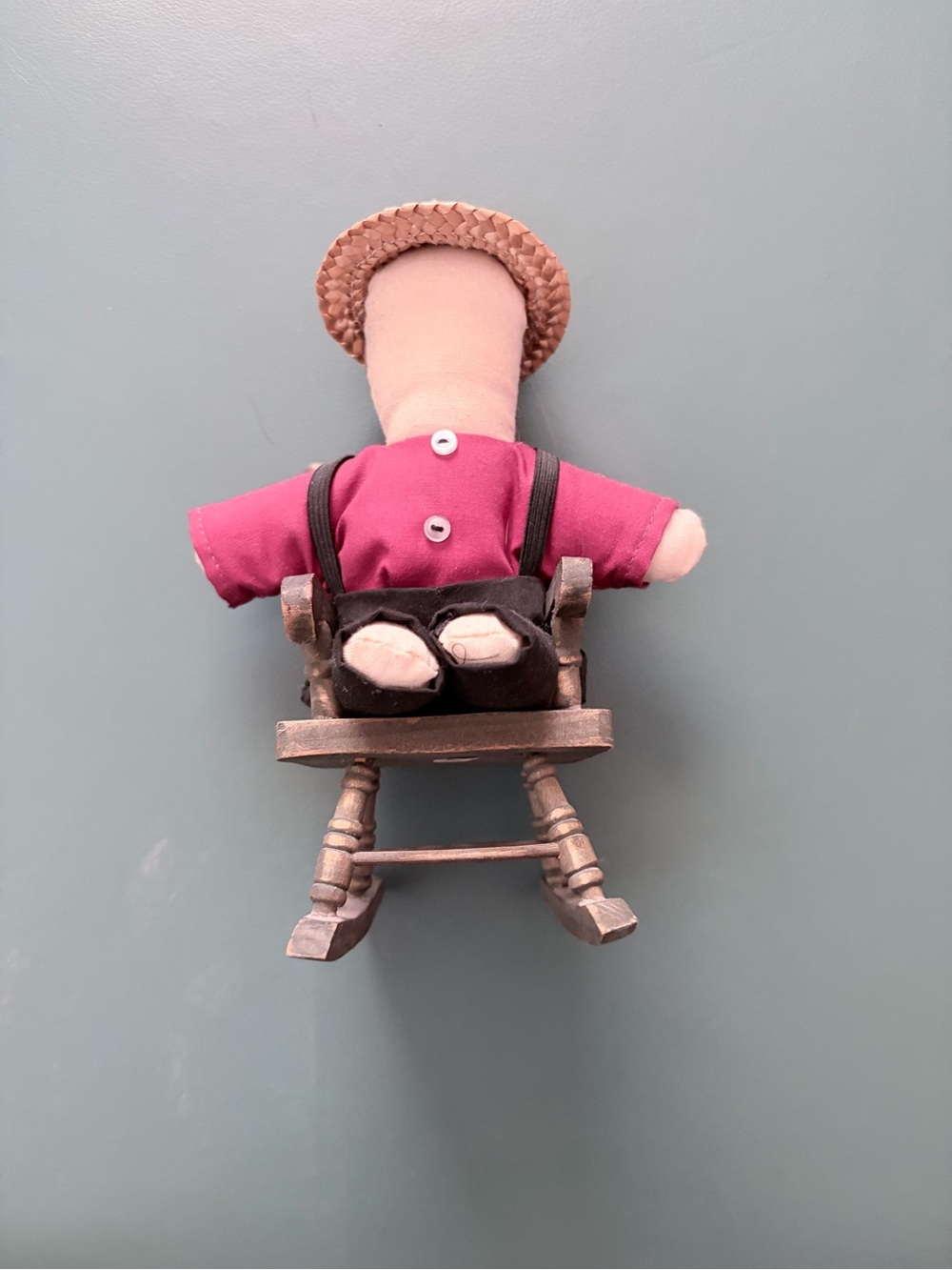 Amish Farmer Doll in Red Shirt with Straw Hat